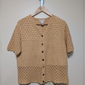 Vintage Crochet Button-Up Cardigan – Boho Grannycore Perfection L